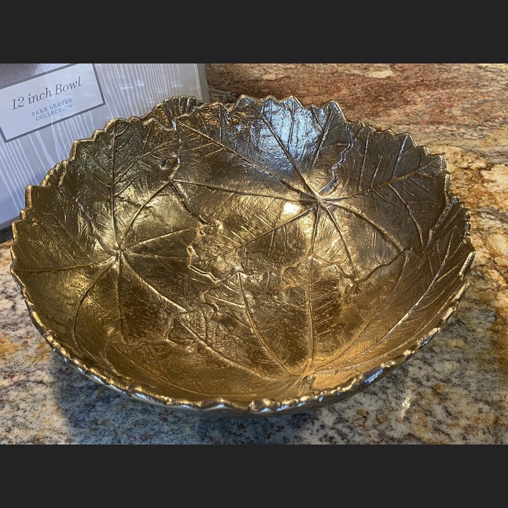 Martha Stewart 12” Park Leaves Collection Salad Bowl - Gold